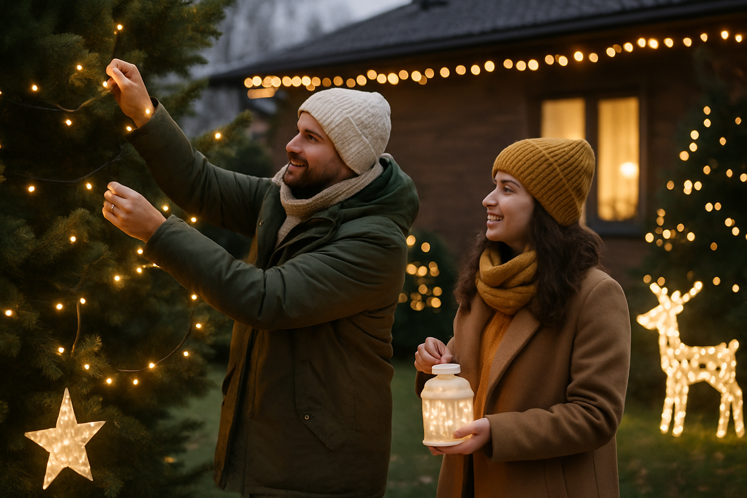 Amenajări de Crăciun în grădină: lumini și decorațiuni exterioare