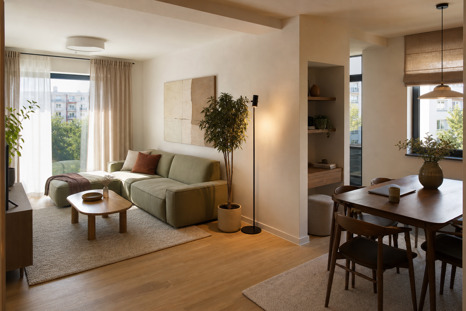 Amenajare cameră în formă de L: zonare, mobilier și lumină