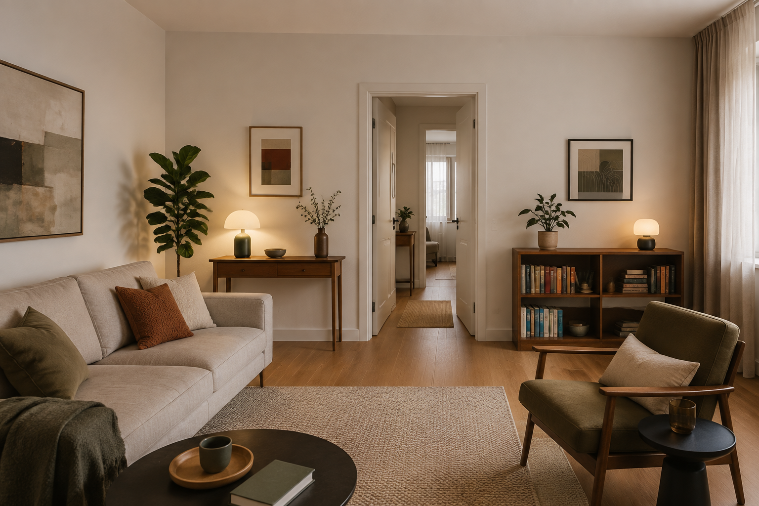 Cameră cu ușa în mijlocul peretelui: mobilier, axă și circulație