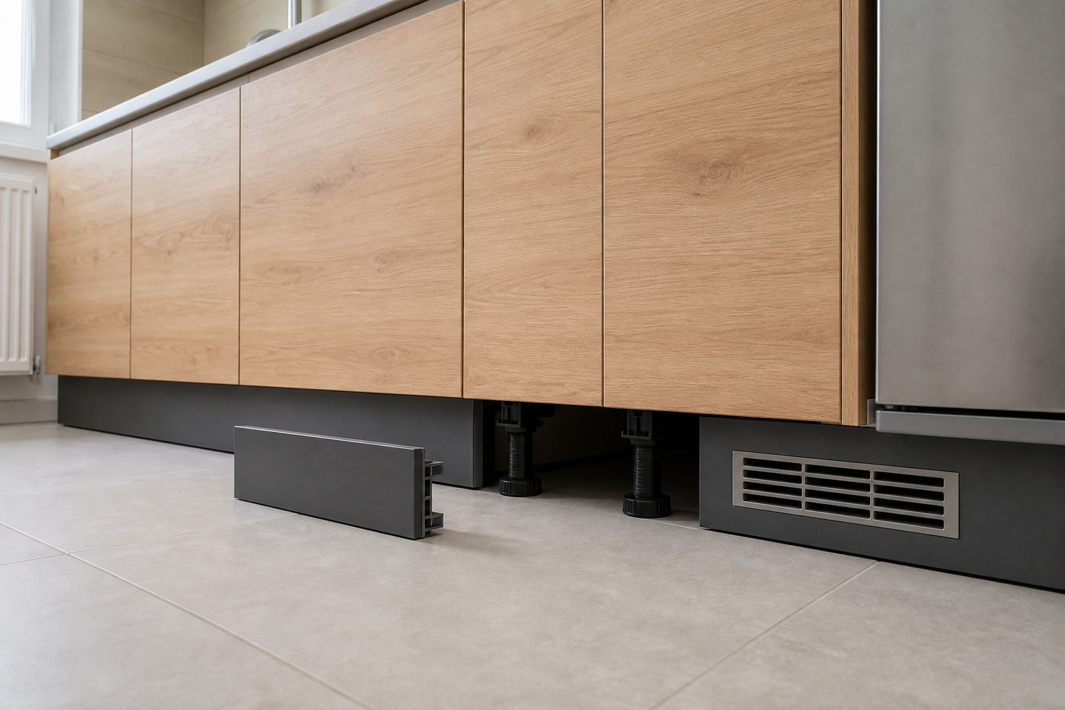 Plintă pentru mobilierul de bucătărie: înălțime, material și ventilație