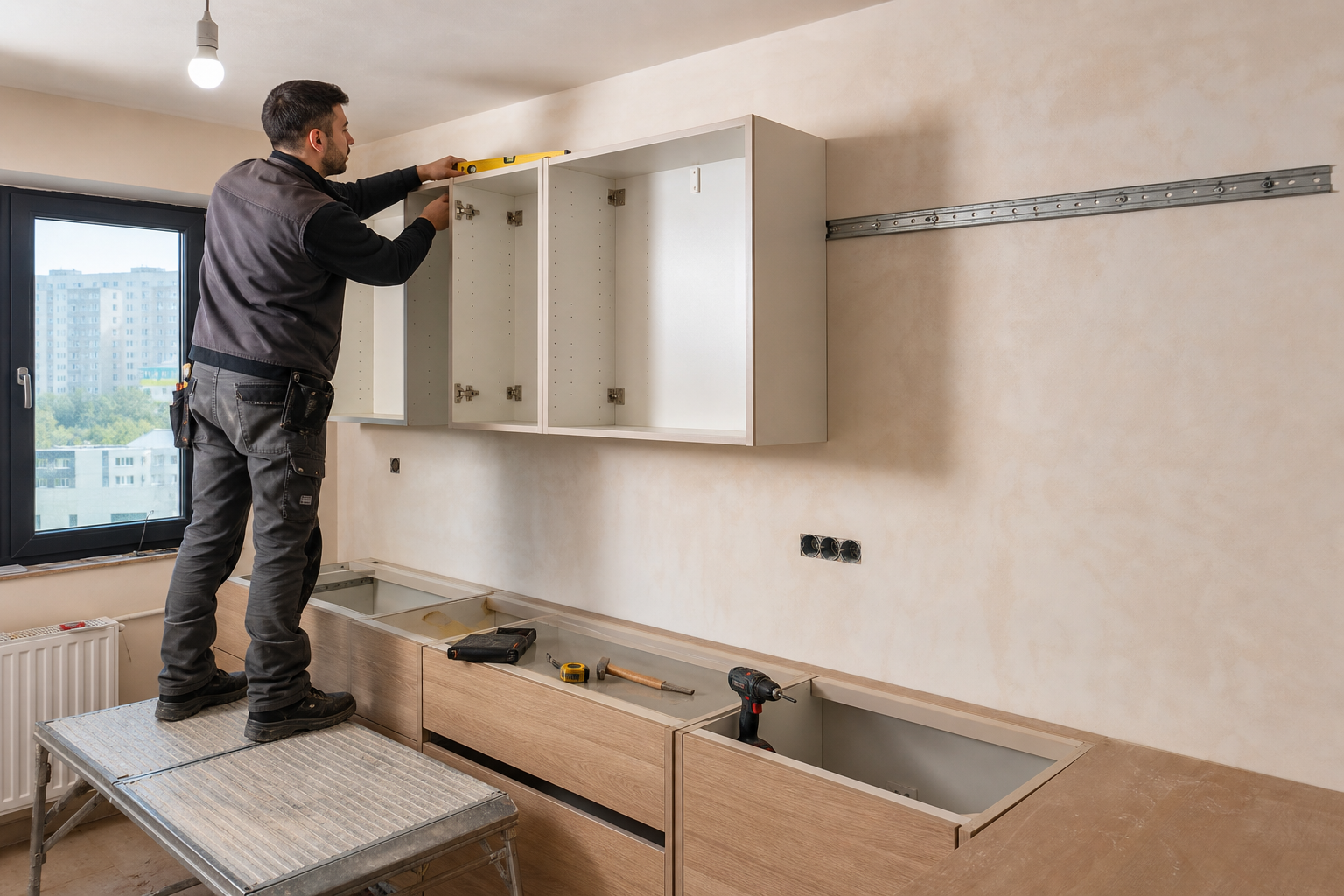 Șină de suspendare pentru corpuri de mobilier: perete, sarcină și reglaj
