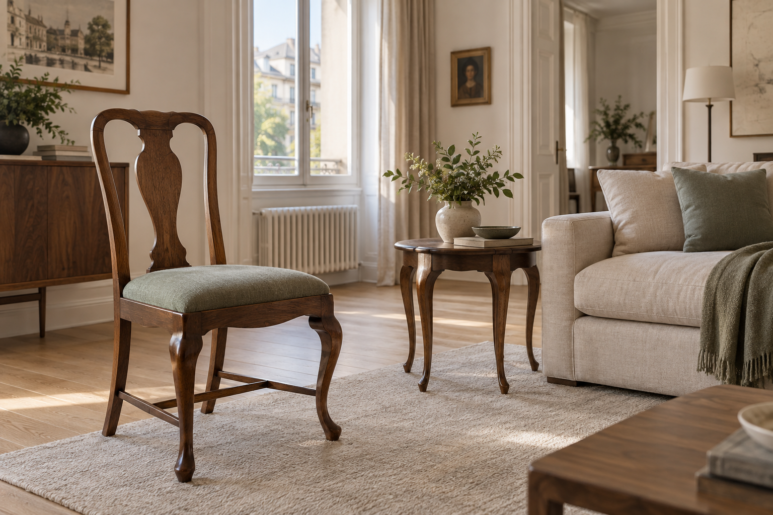 Stilul Queen Anne în amenajări: mobilier curbat, proporții și adaptare actuală